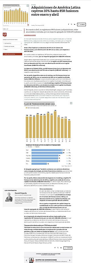 Adquisiciones de Amrica Latina cayeron 10% hasta 858 fusiones entre enero y abril